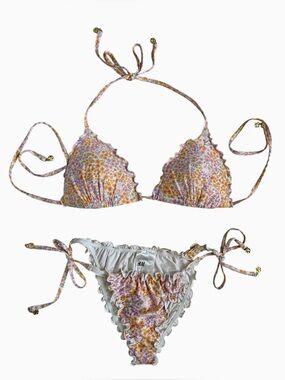 H&M Floral Bikini Swim Set Push-up Triangle Top and Side-Tie Bottom 36/4